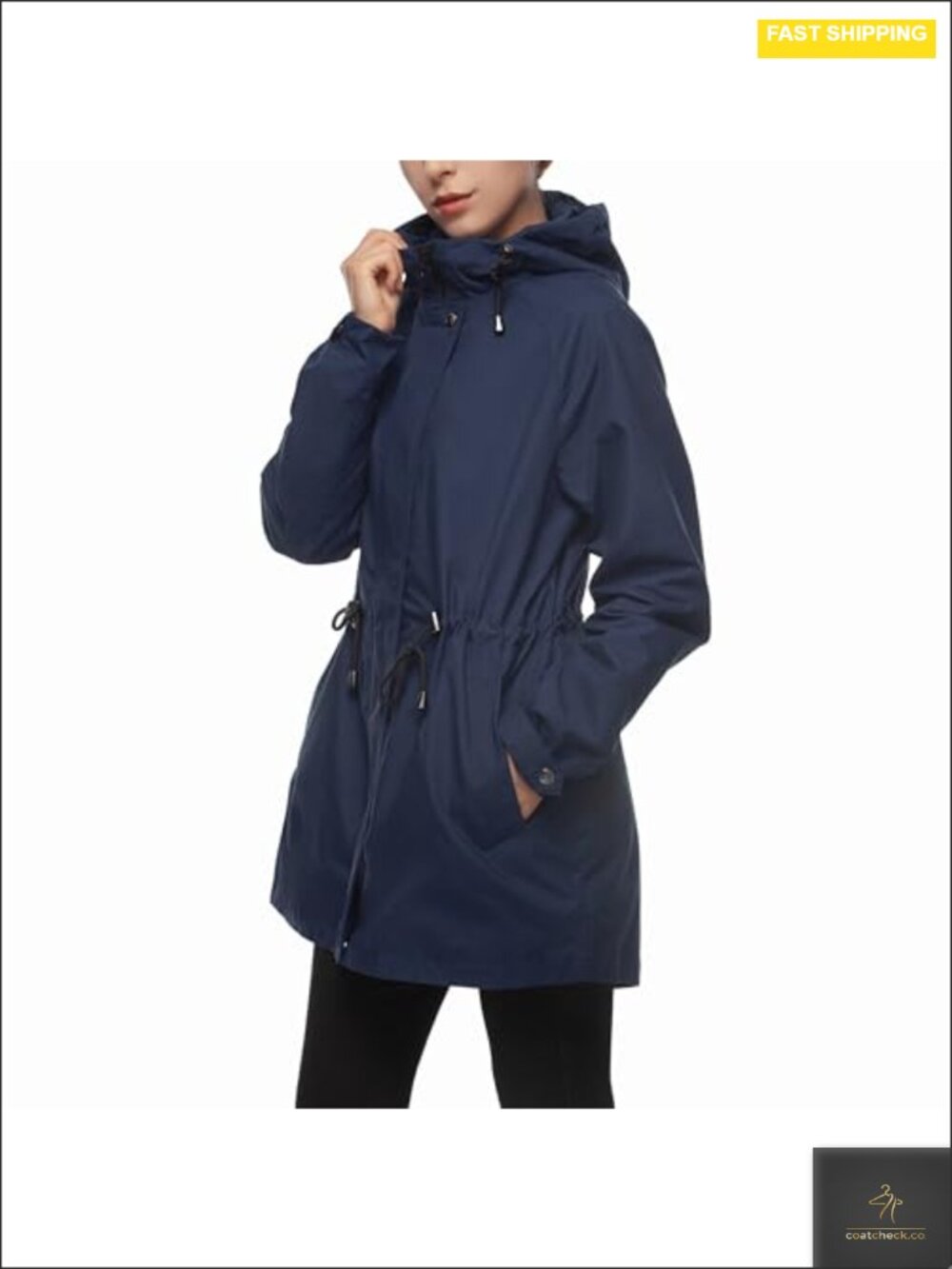 Water-Resistant Anorak Hooded Rain Jacket Trench Coat with Cinched Waist and
